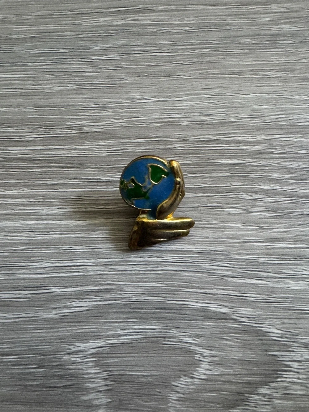 He has the whole world in His hands Gold-Tone Globe Lapel Pin in Blue and Green